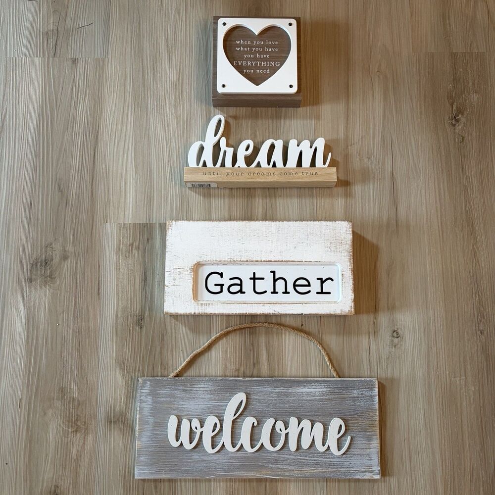 Lot Of 4 Home Decor Farmhouse Style Sign Bundle Quote Gather Welcome Dream